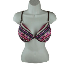 Tag Push Up Wired Padded Bikini Top Stripped Patterns  Pink Purple Black XL